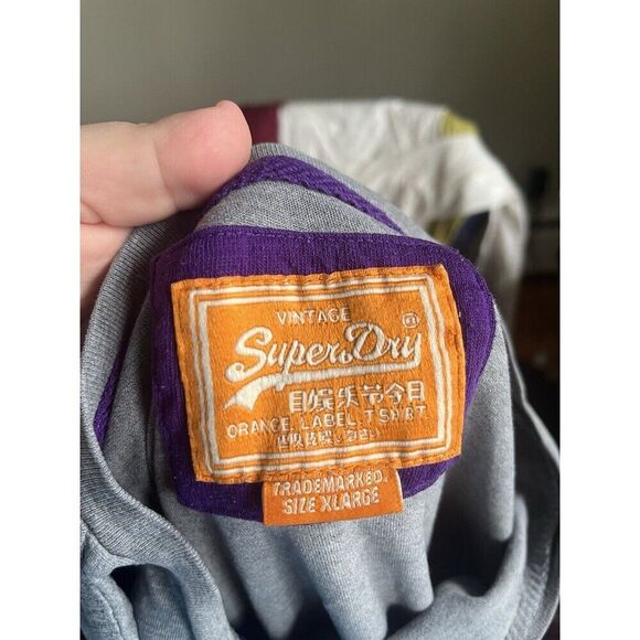 SuperDry Orange Label T-Shirt Mens Size XL Gray Logo Embroidered Vintage - Picture 6 of 8